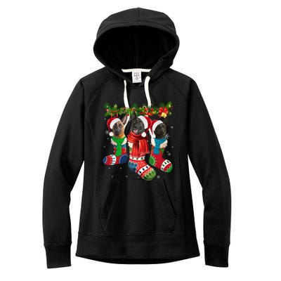 Three Dutch Shepherds In Christmas Socks Women's Fleece Hoodie