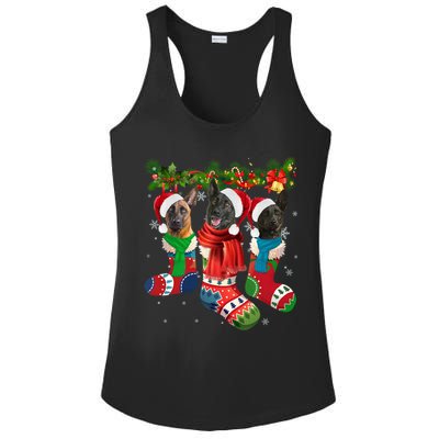 Three Dutch Shepherds In Christmas Socks Ladies PosiCharge Competitor Racerback Tank