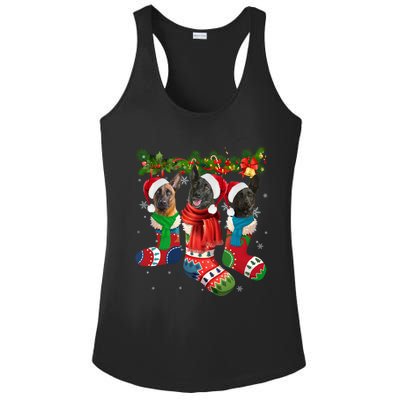 Three Dutch Shepherds In Christmas Socks Ladies PosiCharge Competitor Racerback Tank