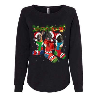 Three Dutch Shepherds In Christmas Socks Womens California Wash Sweatshirt