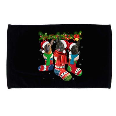 Three Dutch Shepherds In Christmas Socks Microfiber Hand Towel