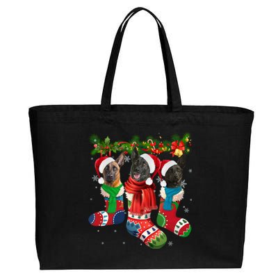 Three Dutch Shepherds In Christmas Socks Cotton Canvas Jumbo Tote