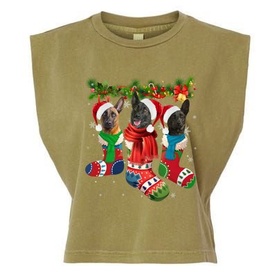 Three Dutch Shepherds In Christmas Socks Garment-Dyed Women's Muscle Tee