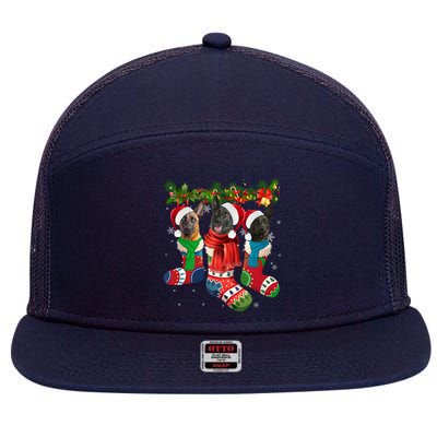 Three Dutch Shepherds In Christmas Socks 7 Panel Mesh Trucker Snapback Hat