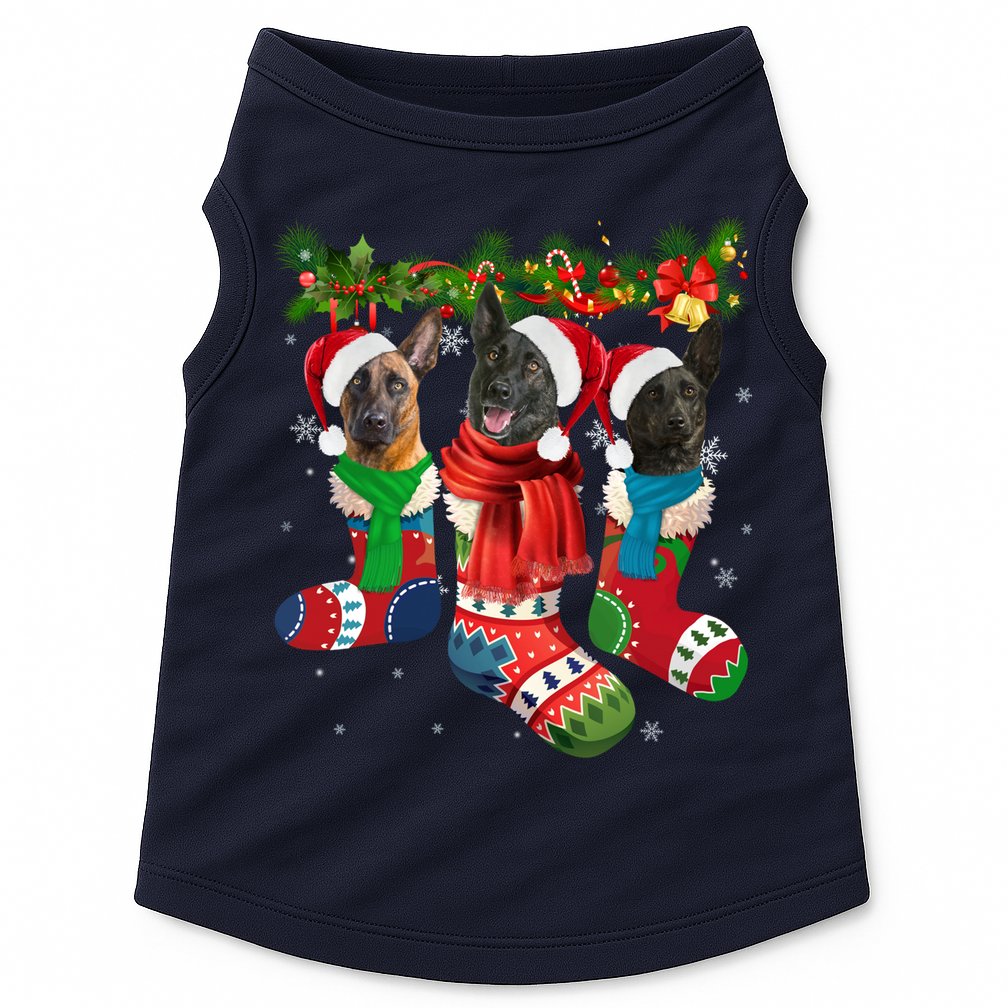 Three Dutch Shepherds In Christmas Socks Doggie Tank