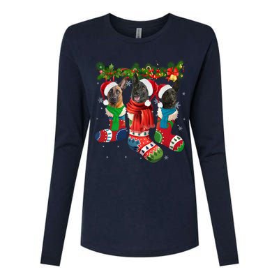 Three Dutch Shepherds In Christmas Socks Womens Cotton Relaxed Long Sleeve T-Shirt