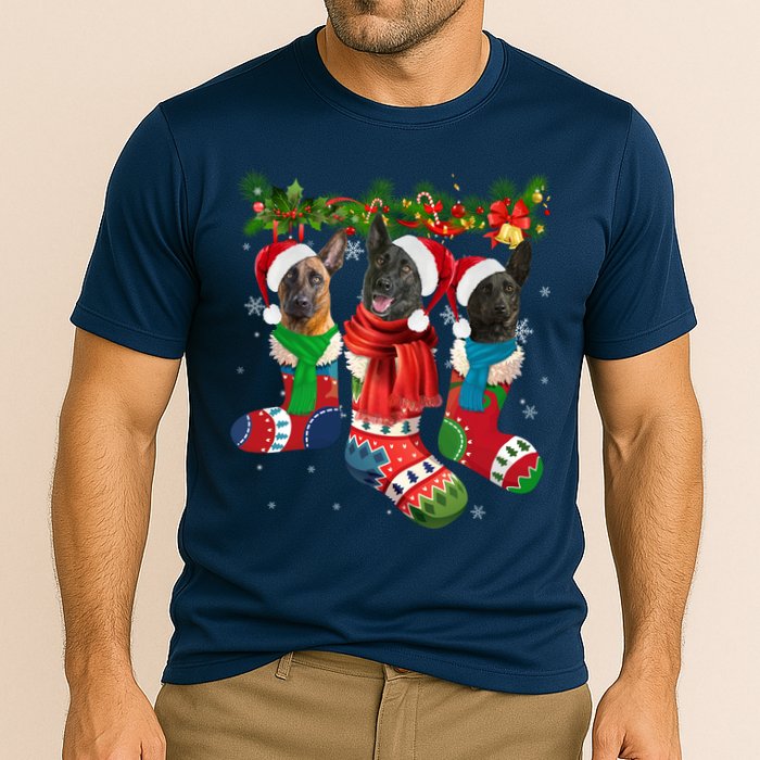 Three Dutch Shepherds In Christmas Socks Cooling Performance Crew T-Shirt