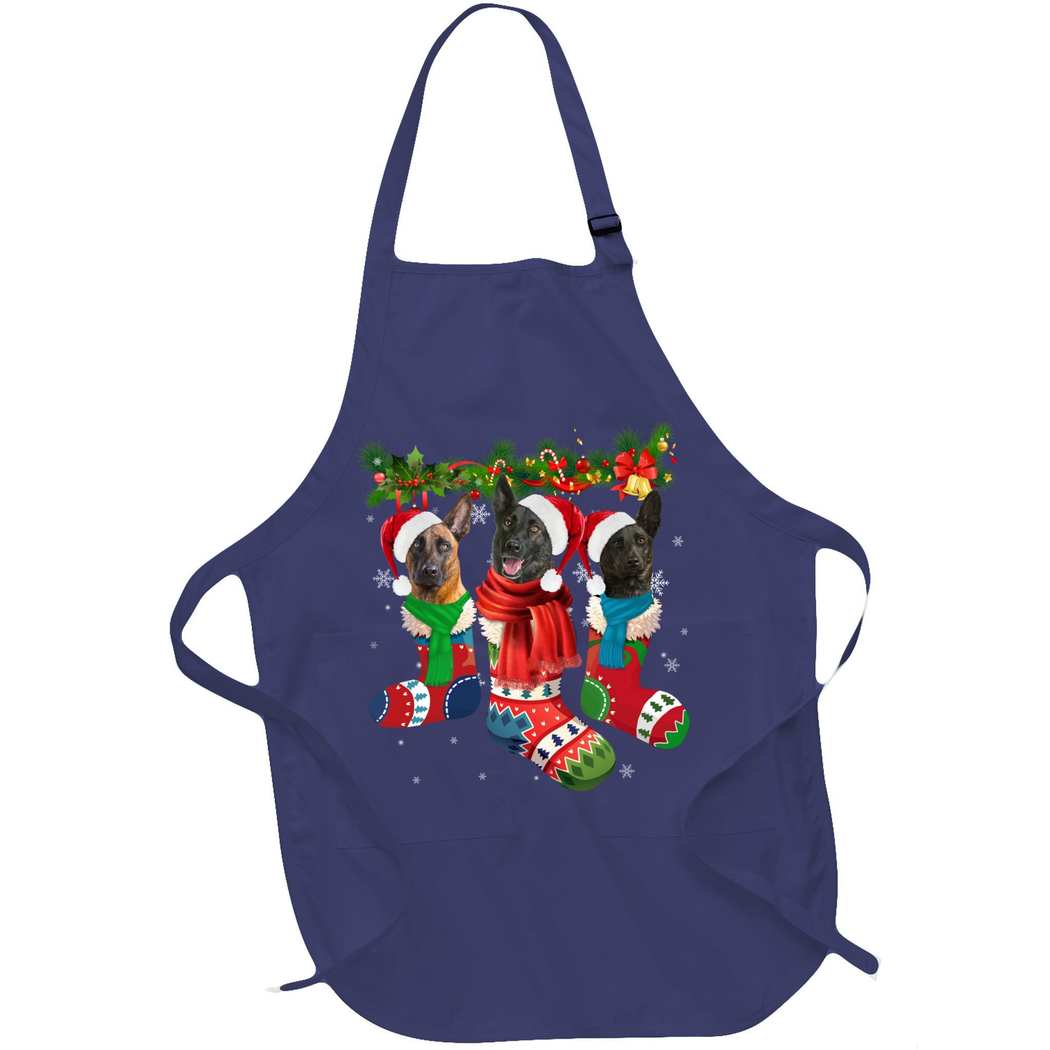 Three Dutch Shepherds In Christmas Socks Apron