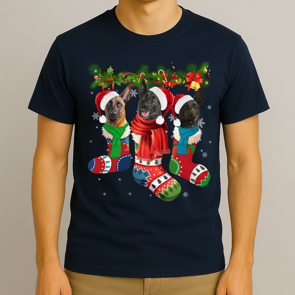 Three Dutch Shepherds In Christmas Socks T-Shirt