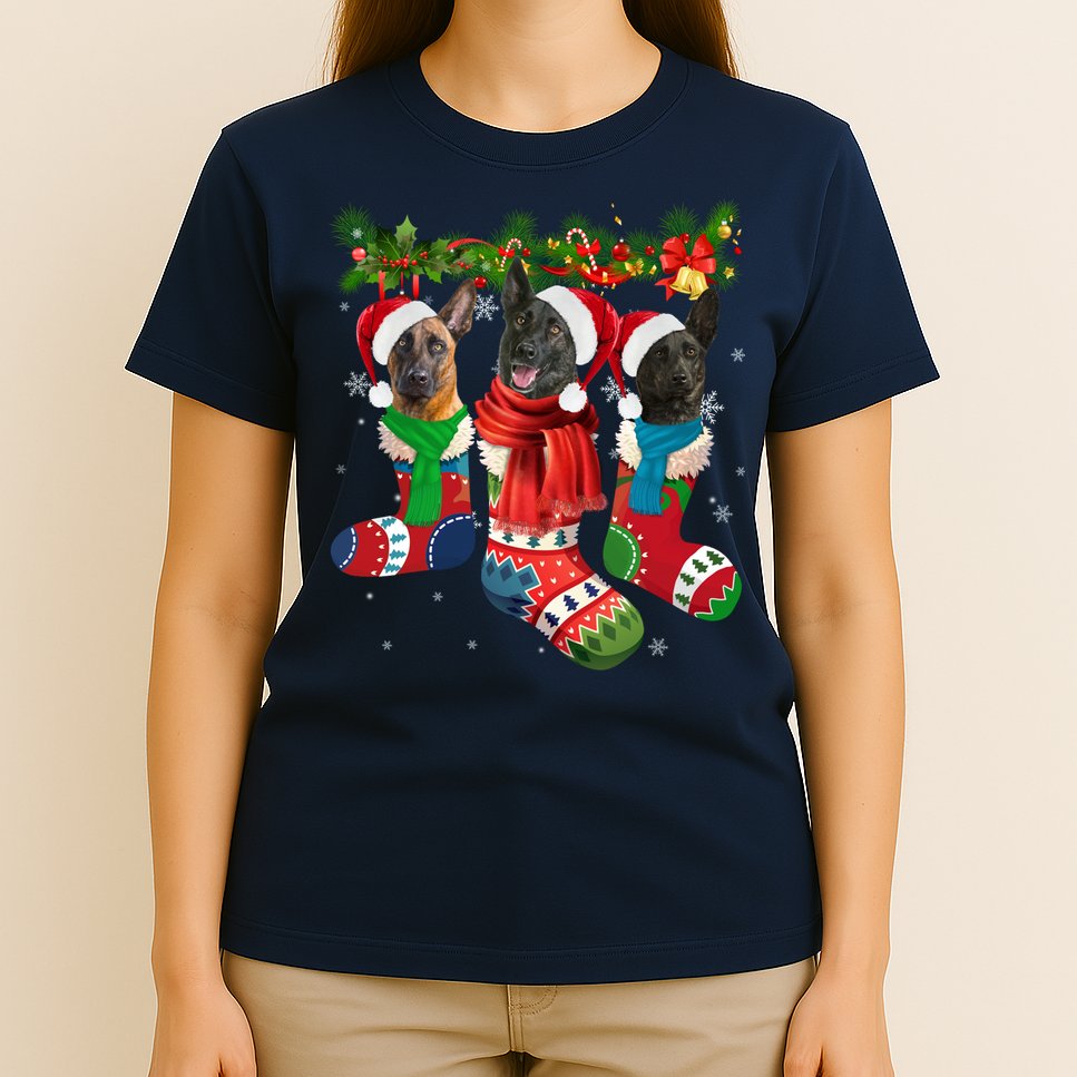 Three Dutch Shepherds In Christmas Socks T-Shirt