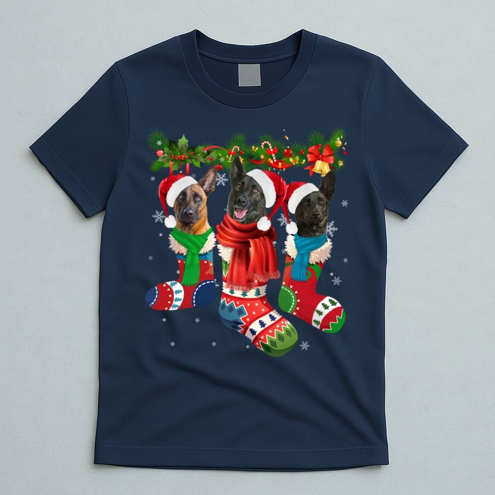 Three Dutch Shepherds In Christmas Socks T-Shirt