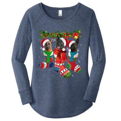 Three Dutch Shepherds In Christmas Socks Women's Perfect Tri Tunic Long Sleeve Shirt