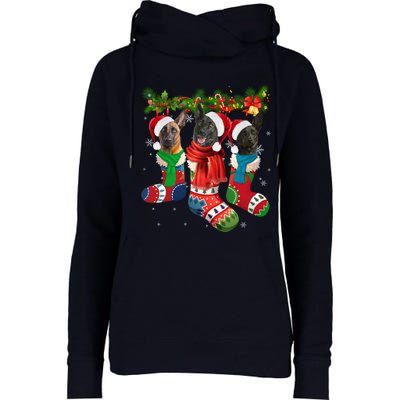 Three Dutch Shepherds In Christmas Socks Womens Funnel Neck Pullover Hood