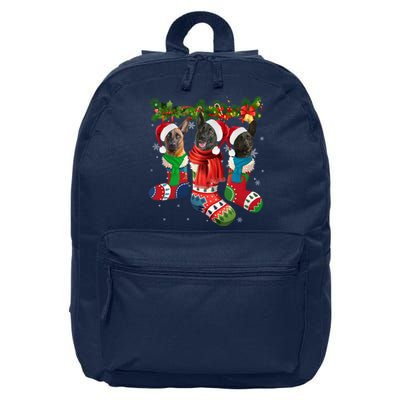 Three Dutch Shepherds In Christmas Socks 16 in Basic Backpack