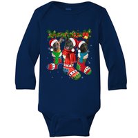 Three Dutch Shepherds In Christmas Socks Baby Long Sleeve Bodysuit