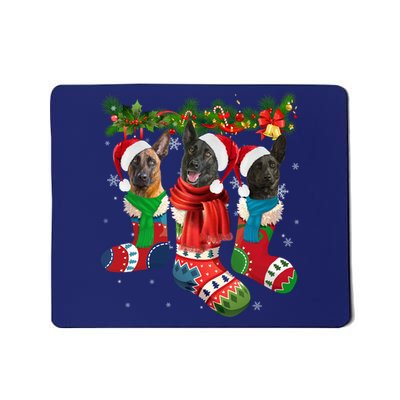 Three Dutch Shepherds In Christmas Socks Mousepad