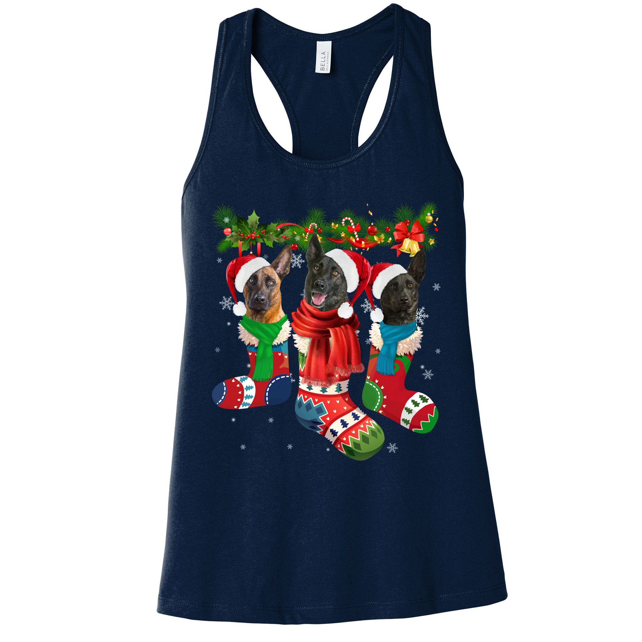 Three Dutch Shepherds In Christmas Socks Womens Tank Top
