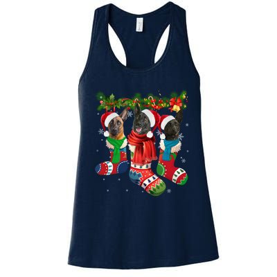 Three Dutch Shepherds In Christmas Socks Women's Racerback Tank