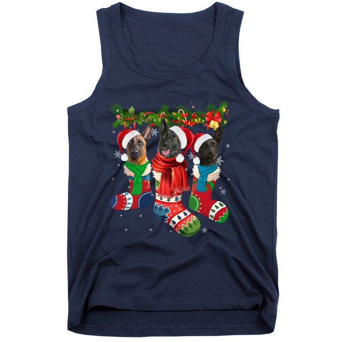 Three Dutch Shepherds In Christmas Socks Tank Top