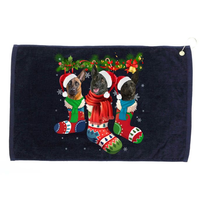 Three Dutch Shepherds In Christmas Socks Grommeted Golf Towel