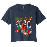 Three Dutch Shepherds In Christmas Socks Women's Crop Top Tee