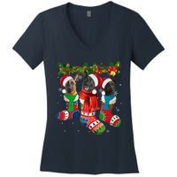 Three Dutch Shepherds In Christmas Socks Women's V-Neck T-Shirt