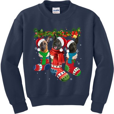 Three Dutch Shepherds In Christmas Socks Kids Sweatshirt