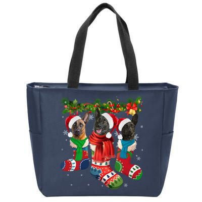 Three Dutch Shepherds In Christmas Socks Zip Tote Bag