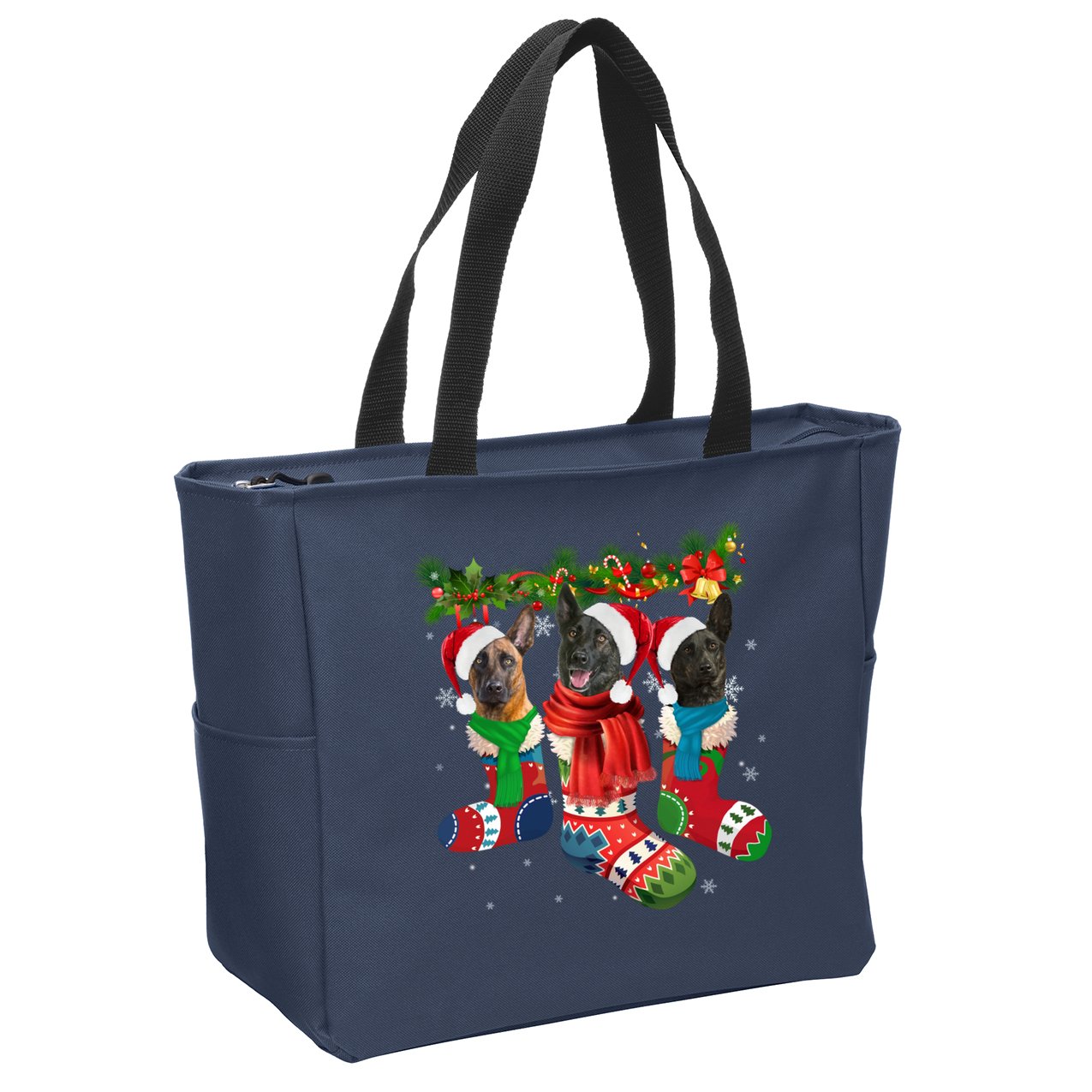 Three Dutch Shepherds In Christmas Socks Zip Tote Bag