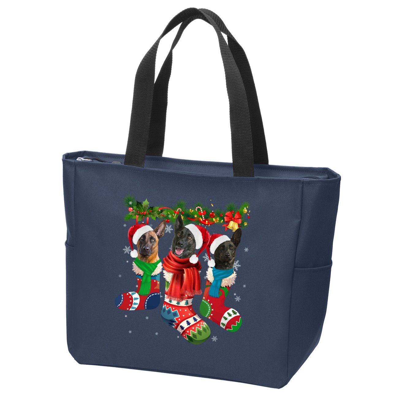 Three Dutch Shepherds In Christmas Socks Zip Tote Bag