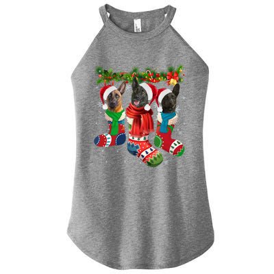 Three Dutch Shepherds In Christmas Socks Women's Perfect Tri Rocker Tank