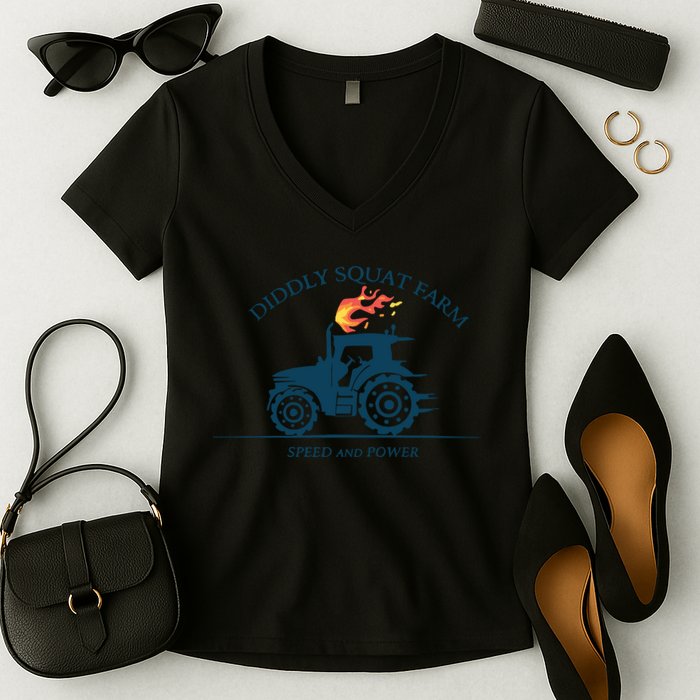 Tractor Diddly Squat Farm Speed And Power Women's V-Neck T-Shirt