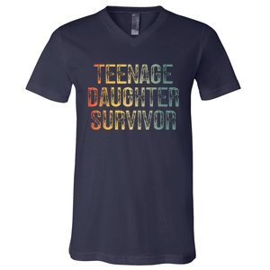 Teenage Daughter Survivor FatherS Day Dad Joke V-Neck T-Shirt