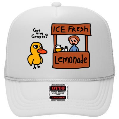 The Duck Song Got Any Grapes Funny Meme High Crown Mesh Back Trucker Hat