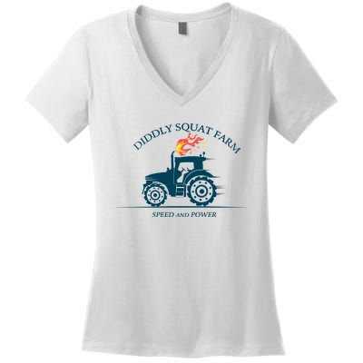 Tractor Diddly Squat Farm Speed And Power Women's V-Neck T-Shirt