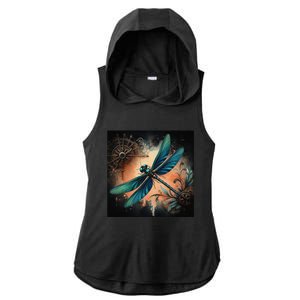 Teal Dragonfly Steampunk Ladies PosiCharge Tri-Blend Wicking Draft Hoodie Tank