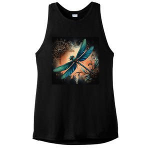 Teal Dragonfly Steampunk Ladies PosiCharge Tri-Blend Wicking Tank