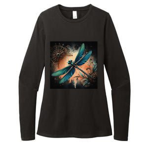 Teal Dragonfly Steampunk Womens CVC Long Sleeve Shirt