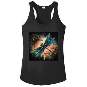 Teal Dragonfly Steampunk Ladies PosiCharge Competitor Racerback Tank