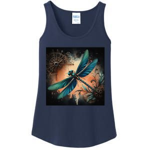 Teal Dragonfly Steampunk Ladies Essential Tank