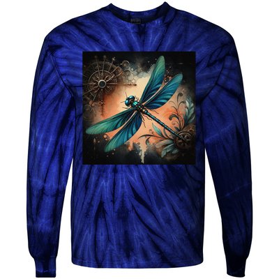 Teal Dragonfly Steampunk Tie-Dye Long Sleeve Shirt