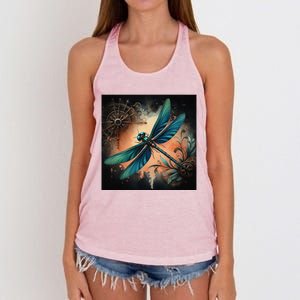 Teal Dragonfly Steampunk Women's Knotted Racerback Tank