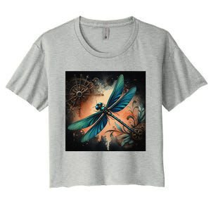 Teal Dragonfly Steampunk Women's Crop Top Tee