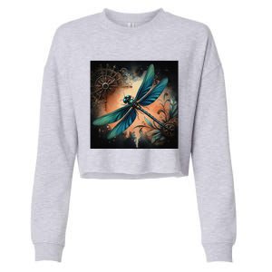 Teal Dragonfly Steampunk Cropped Pullover Crew