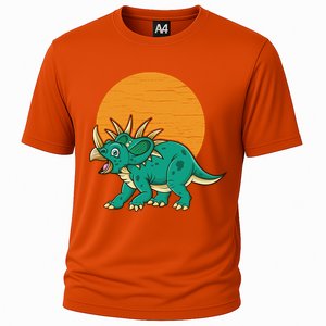 Triceratops Dinosaur Sunset Cooling Performance Crew T-Shirt