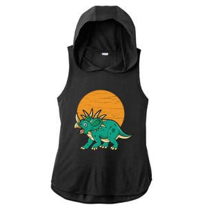 Triceratops Dinosaur Sunset Ladies PosiCharge Tri-Blend Wicking Draft Hoodie Tank