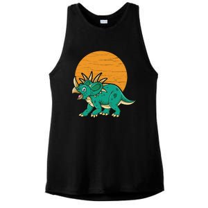 Triceratops Dinosaur Sunset Ladies PosiCharge Tri-Blend Wicking Tank