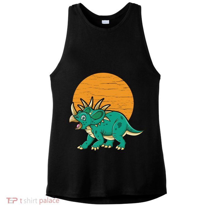 Triceratops Dinosaur Sunset Ladies PosiCharge Tri-Blend Wicking Tank