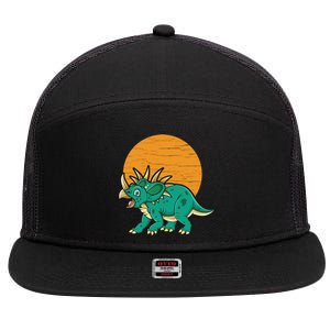 Triceratops Dinosaur Sunset 7 Panel Mesh Trucker Snapback Hat