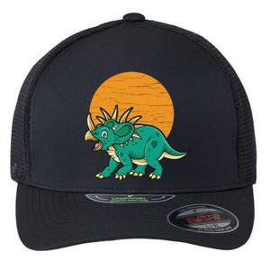 Triceratops Dinosaur Sunset Flexfit Unipanel Trucker Cap